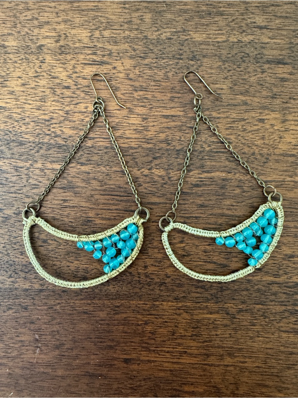 Handcrafted Turquoise Bead Crescent Drop Earrings - Women Jewelry